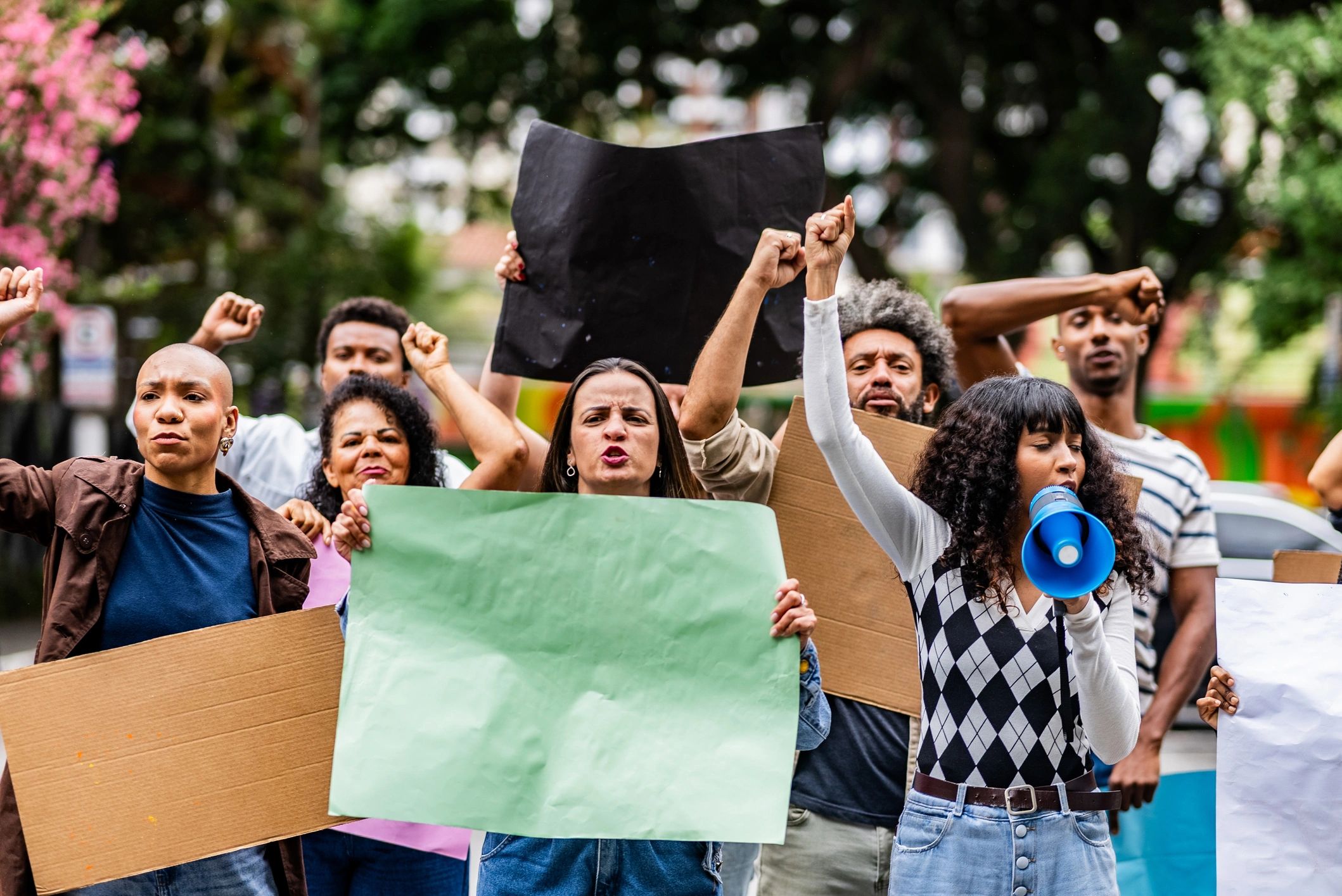 People gathered at a public protest event